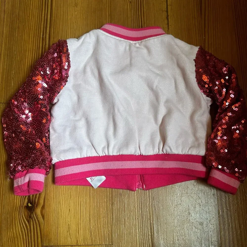 Disney‎ Minnie Mouse pink sequin full zip bomber jacket SIZE 4 - Picture 5 of 5